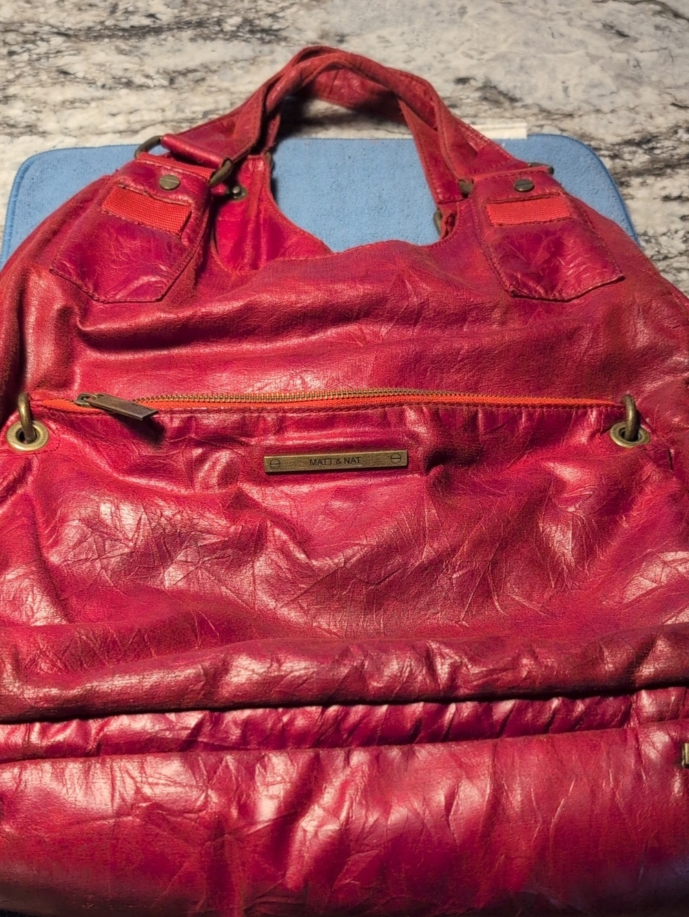 Matt & Nat Vibrant Red Vegan Tote with Front Zip Pocket